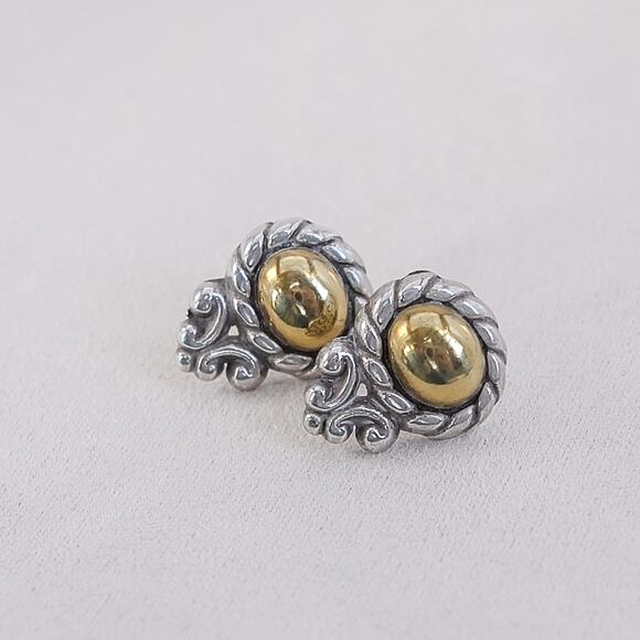 Brighton Moonglow Earrings Post Backs Studs Two Tone Gold Silver Plated Retired - Picture 1 of 6